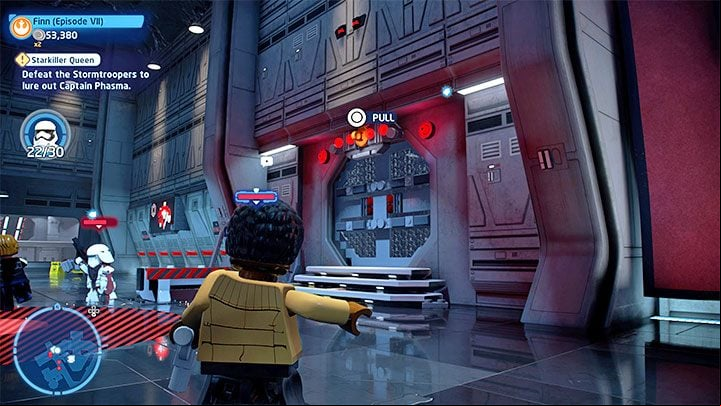 This level begins with a large battle during which you have to defeat 30 regular enemies - LEGO Skywalker Saga: Starkiller Queen - walkthrough - Episode 7 - The Force Awakens - LEGO Skywalker Saga Guide