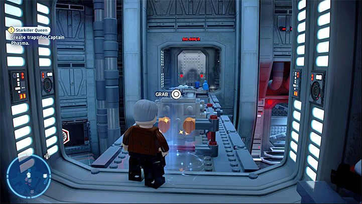 In the main room, you can use the power source to run the elevator shown in picture 1 - LEGO Skywalker Saga: Starkiller Queen - walkthrough - Episode 7 - The Force Awakens - LEGO Skywalker Saga Guide
