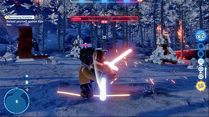 Always attack Kylo Ren with a character equipped with a lightsaber - LEGO Skywalker Saga: Destroying Starkiller - walkthrough - Episode 7 - The Force Awakens - LEGO Skywalker Saga Guide