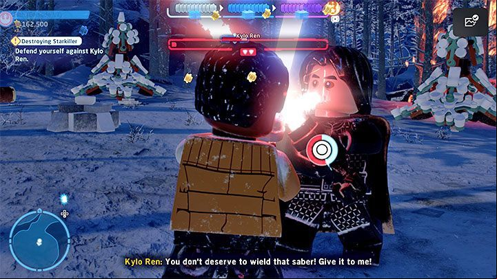 At certain moments of the duel, melee combat QTE sequences may be triggered - LEGO Skywalker Saga: Destroying Starkiller - walkthrough - Episode 7 - The Force Awakens - LEGO Skywalker Saga Guide