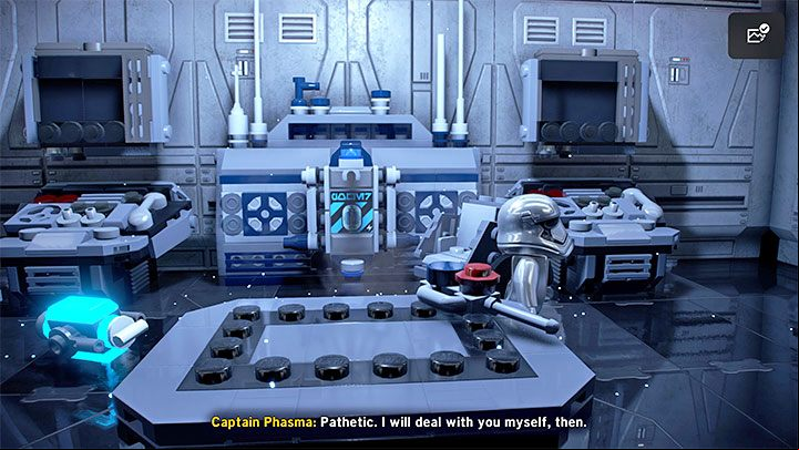 Victory in this battle will persuade her to leave the room - LEGO Skywalker Saga: Captain Phasma - boss, how to beat? - Bosses - LEGO Skywalker Saga Guide