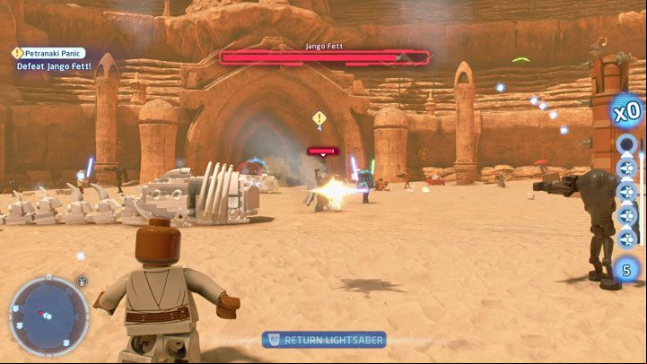Jango Fett will eventually the fight, and from the moment the boss appears, you should focus all your attacks on him - LEGO Skywalker Saga: Jango Fett - boss, how to beat? - Bosses - LEGO Skywalker Saga Guide