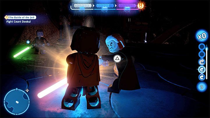 Several times throughout the battle you'll need to search for Dooku in the dark - LEGO Skywalker Saga: Count Dooku in Episode 2 - boss, how to beat? - Bosses - LEGO Skywalker Saga Guide