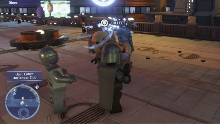 If the dine -'n'- dashers aren't following you after you leave the club, go back inside and make sure they all leave - LEGO Skywalker Saga: Crime Dining - walkthrough - Coruscant - Uscru district - LEGO Skywalker Saga Guide