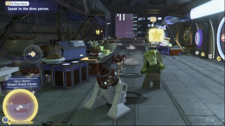 Go down to the lowest level of the district and approach the green fog - LEGO Skywalker Saga: A Raw Deal - walkthrough - Coruscant - Uscru district - LEGO Skywalker Saga Guide