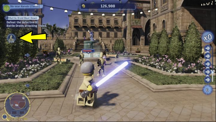 Leave the palace and follow the markers to places attacked by droids - LEGO Skywalker Saga: Battle Droid Beat Down - walkthrough - Naboo - Theed - LEGO Skywalker Saga Guide