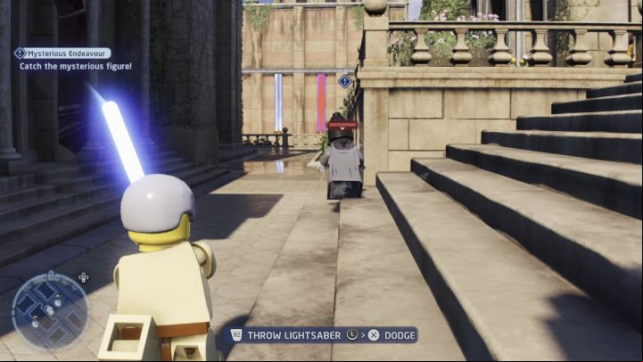 When you talk to the mysterious figure, it will start running away - LEGO Skywalker Saga: Mysterious Endeavor - walkthrough - Naboo - Theed - LEGO Skywalker Saga Guide