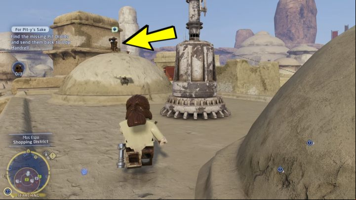 Follow the markers to the first droid - LEGO Skywalker Saga: For Pit-ys Sake - walkthrough - Tatooine - Mos Espa - LEGO Skywalker Saga Guide
