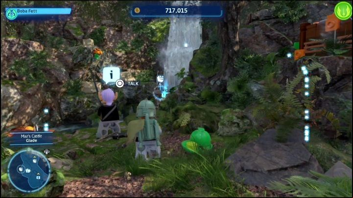 The collectible is lying in front of the waterfall - LEGO Skywalker Saga: Mazs Castle - list of all puzzles - Takodona - LEGO Skywalker Saga Guide