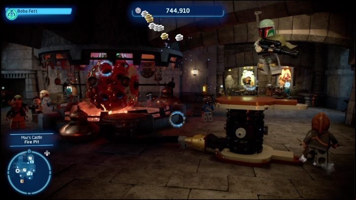 You will find a brick hidden in a sphere grilled on fire on the castle's second floor - LEGO Skywalker Saga: Mazs Castle - list of all puzzles - Takodona - LEGO Skywalker Saga Guide
