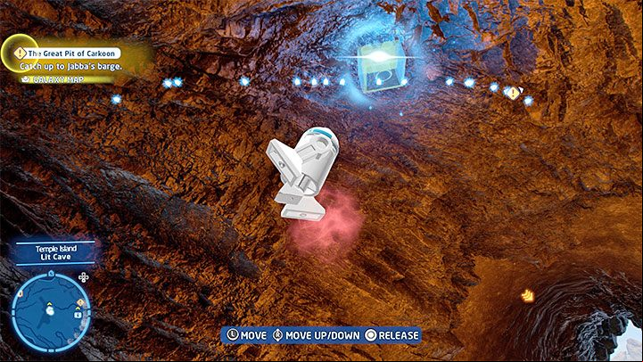 The secret is levitating up high in the cave - LEGO Skywalker Saga: Temple Island - list of all puzzles - Ahch-To - LEGO Skywalker Saga Guide