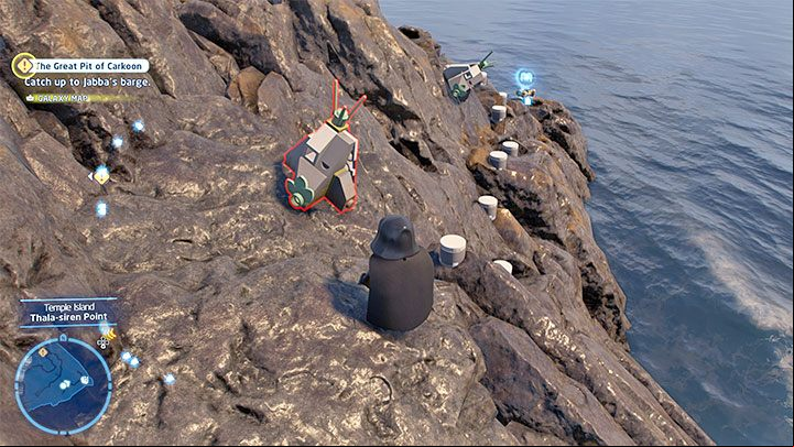 Reaching the secret requires jumping on the small round ledges shown in the picture above - LEGO Skywalker Saga: Temple Island - list of all puzzles - Ahch-To - LEGO Skywalker Saga Guide
