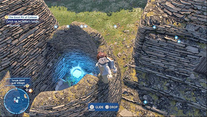 Check the buildings from the marked location - LEGO Skywalker Saga: Temple Island - list of all puzzles - Ahch-To - LEGO Skywalker Saga Guide