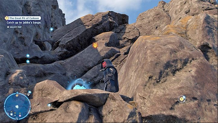 To complete this simple puzzle, you only need to reach the rocky ledge with the collectible (picture above) - LEGO Skywalker Saga: Temple Island - list of all puzzles - Ahch-To - LEGO Skywalker Saga Guide