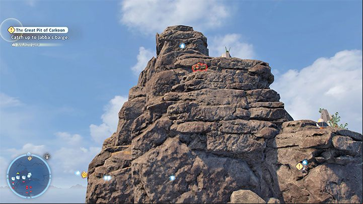 To reach the collectible, you have to climb to the top of the mountain shown in the picture - LEGO Skywalker Saga: Temple Island - list of all puzzles - Ahch-To - LEGO Skywalker Saga Guide