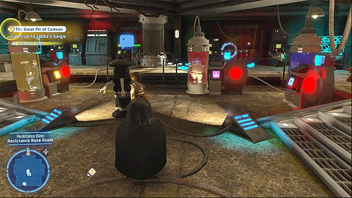 You will find yourself in a location with 3 people held in capsules - LEGO Skywalker Saga: Resistance Base - list of all puzzles - DQar - LEGO Skywalker Saga Guide