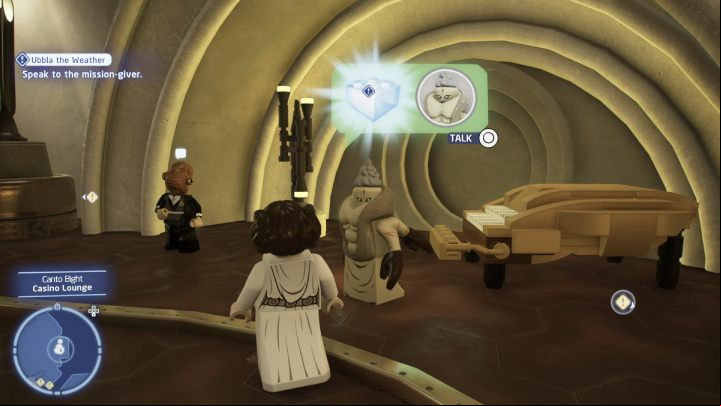 Talk to Ubbla Mollbro in the casino on Cantonica and accept the quest - LEGO Skywalker Saga: Ubbla the Weather - walkthrough - Cantonica - Canto Bight - LEGO Skywalker Saga Guide