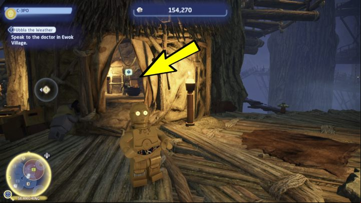 One of the Ewoks will show you the doctor's hut in the village - LEGO Skywalker Saga: Ubbla the Weather - walkthrough - Cantonica - Canto Bight - LEGO Skywalker Saga Guide