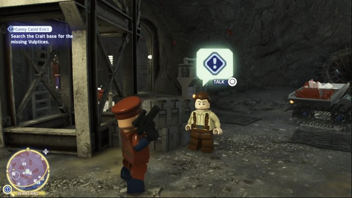 Accept the quest from the quest giver and go to the search area - LEGO Skywalker Saga: Canny Canid Evict - walkthrough - Crait facility - LEGO Skywalker Saga Guide
