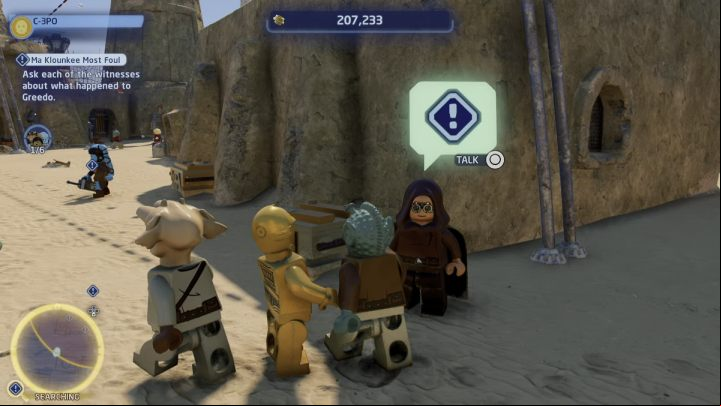 Another witness will be standing on the border of the search area - LEGO Skywalker Saga: Ma Klounkee Most Foul - walkthrough, description - Tatooine - Mos Eisley - LEGO Skywalker Saga Guide