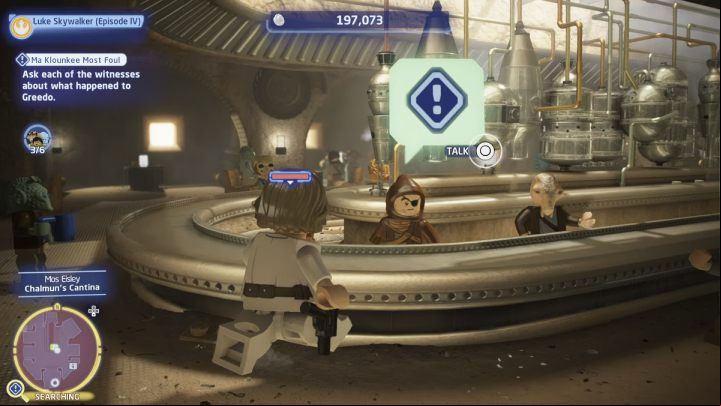 The next witness is a canteen worker - LEGO Skywalker Saga: Ma Klounkee Most Foul - walkthrough, description - Tatooine - Mos Eisley - LEGO Skywalker Saga Guide