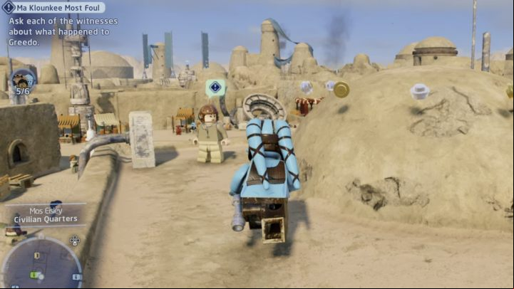 The last witness is on the roof of the building - LEGO Skywalker Saga: Ma Klounkee Most Foul - walkthrough, description - Tatooine - Mos Eisley - LEGO Skywalker Saga Guide