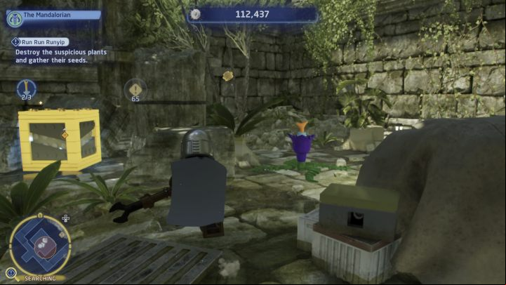 Finally, jump down from the temple and go to the nearby forest for the 3rd plant - LEGO Skywalker Saga: Run Run Runyip - walkthrough description - Yavin 4 - The Great Temple - LEGO Skywalker Saga Guide