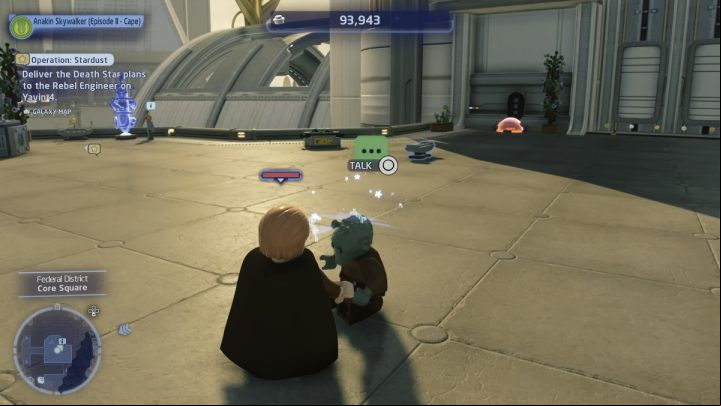 After you defeat the thief, approach him and pick up the Death Star plans - LEGO Skywalker Saga: Operation Stardust - walkthrough - Yavin 4 - The Great Temple - LEGO Skywalker Saga Guide