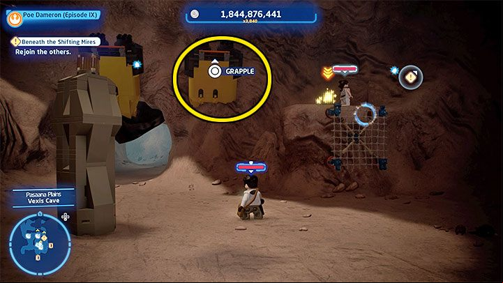 After completing the second story mission of episode 9, you will find yourself in the Vexis Cave and soon you will receive an objective to reach the other heroes - LEGO Skywalker Saga: C-3P-Oh No! - walkthrough - Episode 9 - The Rise of Skywalker - LEGO Skywalker Saga Guide