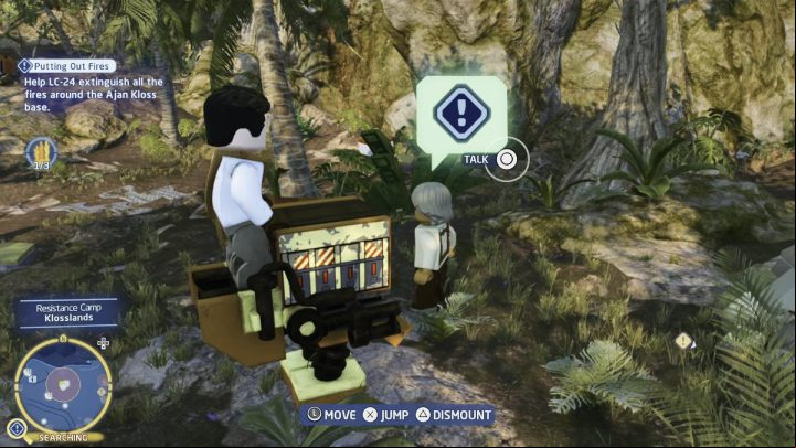 Talk to the man near the mountain, who will show you the next fire to put out - LEGO Skywalker Saga: Putting Out Fires - walkthrough - Ajan Kloss - resistance camp - LEGO Skywalker Saga Guide