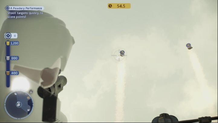 To complete the trial, you have to score as many points as possible by shooting down fireworks - LEGO Skywalker Saga: Pasaana - trials, walkthrough - Trials - LEGO Skywalker Saga Guide