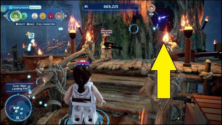 This brick can be found right next to the landing pad - LEGO Skywalker Saga: Ewok Village - list of all puzzles - Endor - LEGO Skywalker Saga Guide