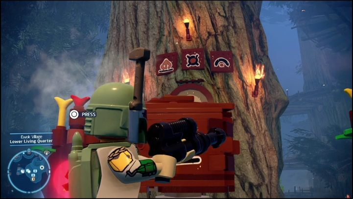 In the screen above, we have shown the symbols that you need to arrange to open the age closest to the puzzle - LEGO Skywalker Saga: Ewok Village - list of all puzzles - Endor - LEGO Skywalker Saga Guide