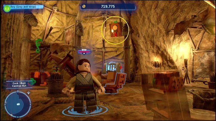 To get this collectible, you have to hit the button located just above the chest - LEGO Skywalker Saga: Ewok Village - list of all puzzles - Endor - LEGO Skywalker Saga Guide
