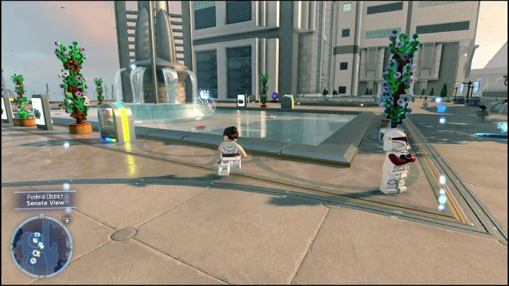 To get to this Kyber brick you have to press 4 buttons - LEGO Skywalker Saga: Federal District - list of puzzles - Coruscant - LEGO Skywalker Saga Guide