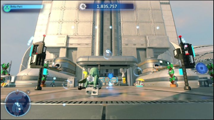 This collectible is on the outside of the building, right above the entrance - LEGO Skywalker Saga: Federal District - list of puzzles - Coruscant - LEGO Skywalker Saga Guide