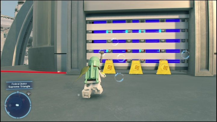 You have to go around the building and use a character with a grappling hook to climb up - LEGO Skywalker Saga: Federal District - list of puzzles - Coruscant - LEGO Skywalker Saga Guide