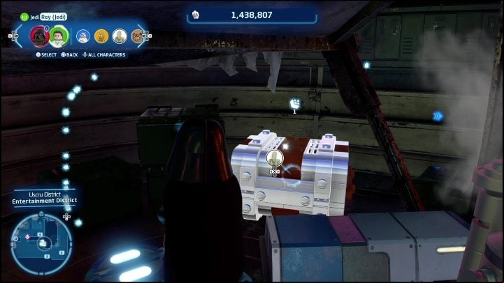 This brick is in the western part of the district, starting off from the taxi stand - LEGO Skywalker Saga: Uscru District - list of all puzzles - Coruscant - LEGO Skywalker Saga Guide