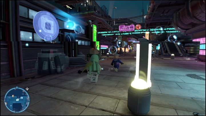 This brick is on a small canopy above the door, you should notice it while walking along the main street - LEGO Skywalker Saga: Uscru District - list of all puzzles - Coruscant - LEGO Skywalker Saga Guide