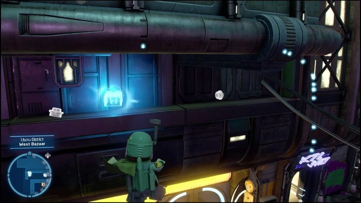 This brick is on a metal shelf in the western part of the district - LEGO Skywalker Saga: Uscru District - list of all puzzles - Coruscant - LEGO Skywalker Saga Guide