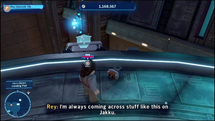 In the northern part of the district there's a bouncing pad for Scavengers equipped with a glider - LEGO Skywalker Saga: Uscru District - list of all puzzles - Coruscant - LEGO Skywalker Saga Guide