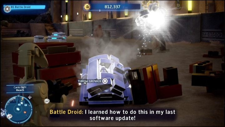 This brick can be found at the landing pad, between a pile of crates - LEGO Skywalker Saga: Canto Bight - list of all puzzles - Cantonics - LEGO Skywalker Saga Guide