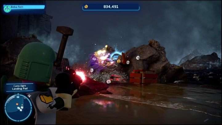 This collectible is on the shore, in the south-eastern part of the region - LEGO Skywalker Saga: Canto Bight - list of all puzzles - Cantonics - LEGO Skywalker Saga Guide