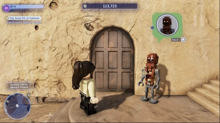Talk to the NPC near Jabba's palace and accept the quest - LEGO Skywalker Saga: 9D9 Problems - walkthrough - Tatooine - the desert of Jundland - LEGO Skywalker Saga Guide