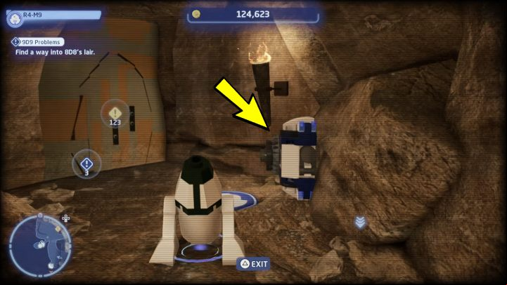 Approach the machine and select 1st command - droid - LEGO Skywalker Saga: 9D9 Problems - walkthrough - Tatooine - the desert of Jundland - LEGO Skywalker Saga Guide