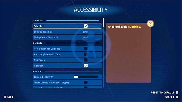 Accessibility has a separate tab in the options menu - Accessibility - LEGO Skywalker Saga: Accessibility options - list - Appendix - LEGO Skywalker Saga Guide