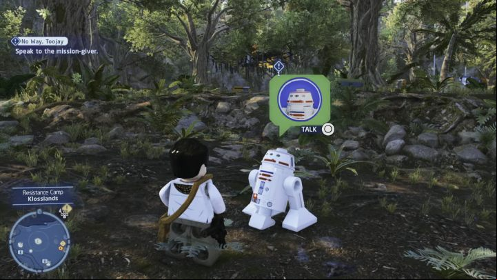 Accept the mission from the quest giver in the resistance camp - LEGO Skywalker Saga: No Way Toojay - walkthrough - Ajan Kloss - resistance camp - LEGO Skywalker Saga Guide