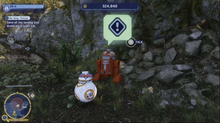 The fourth droid will ask you to listen to a story about the Jedi - LEGO Skywalker Saga: No Way Toojay - walkthrough - Ajan Kloss - resistance camp - LEGO Skywalker Saga Guide