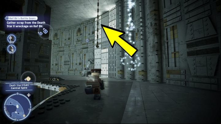 You can get to higher ground using the handles on the white pillar - LEGO Skywalker Saga: Kef Birs Battle Gears - walkthrough - Kef Bir - Disaster site - LEGO Skywalker Saga Guide