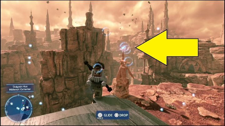 You can reach this brick by playing as a glider-equipped Scavenger (obtainable in Episodes 6 and 7) - LEGO Skywalker Saga: Stalgasin Hive - list of all puzzles - Geonosis - LEGO Skywalker Saga Guide